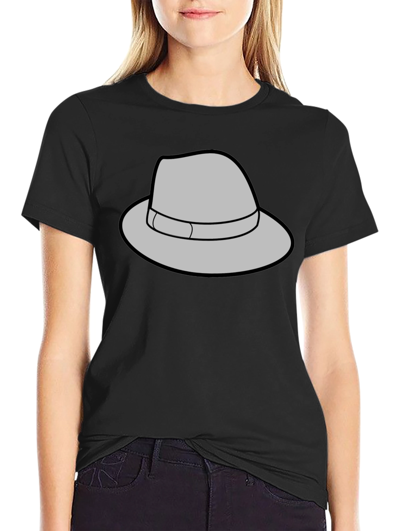 Gray Fedora Graphic Black T-Shirt