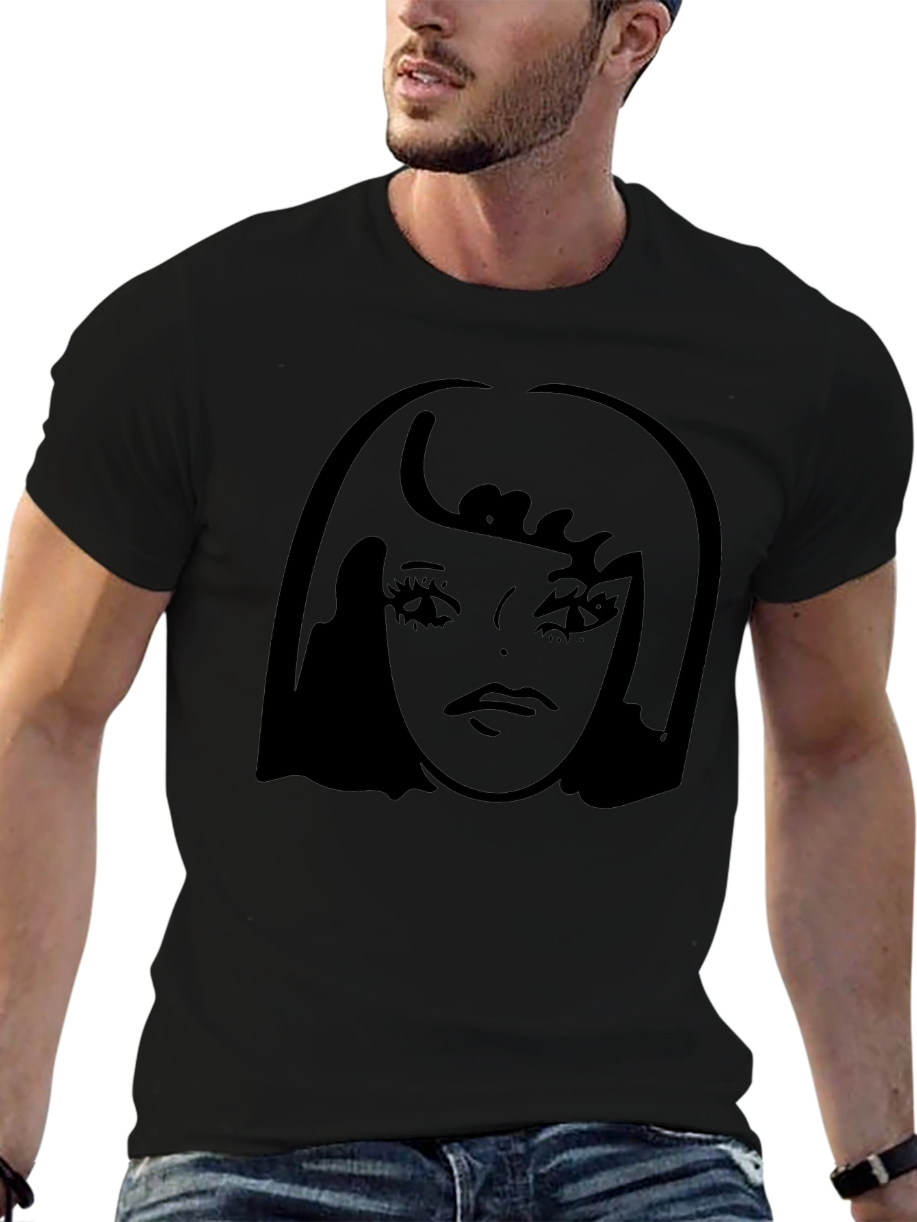 Black Graphic Tee - Retro Girl Silhouette T-Shirt