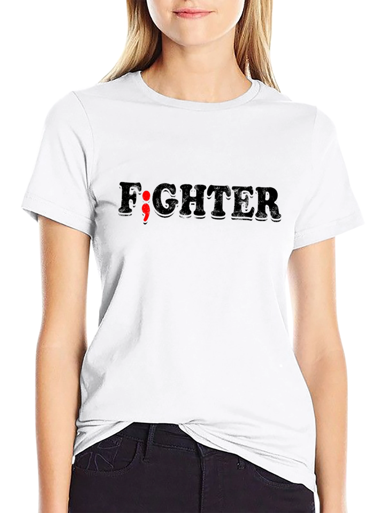 Fighter Semicolon Graphic Tee - Mental Health Awareness T-Shirt