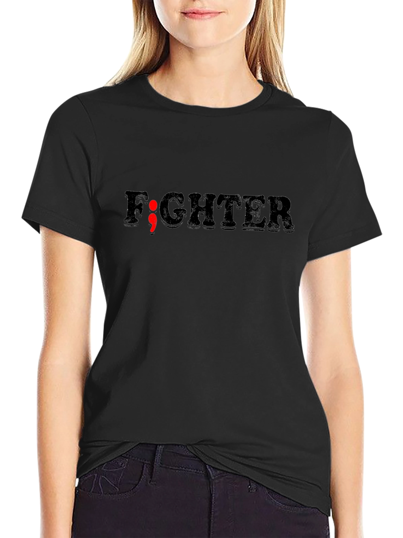 Fighter Semicolon Graphic Tee - Mental Health Awareness T-Shirt