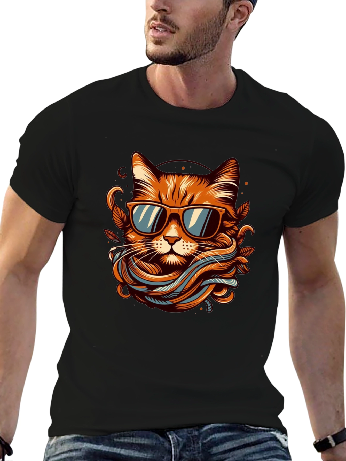 Cool Cat Graphic Tee - Mens Black T-Shirt