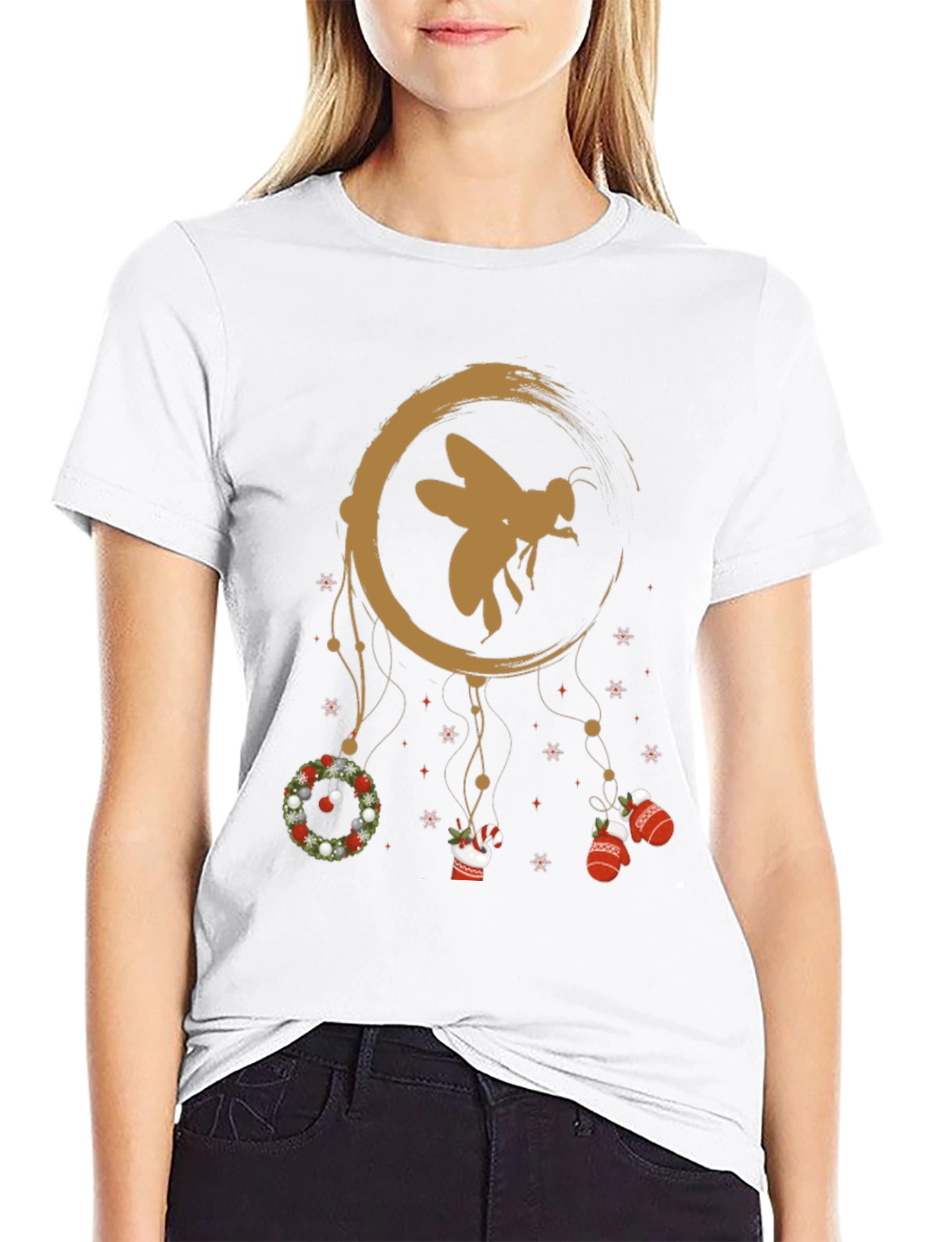 Festive Bee Graphic Tee - Christmas Holiday Design