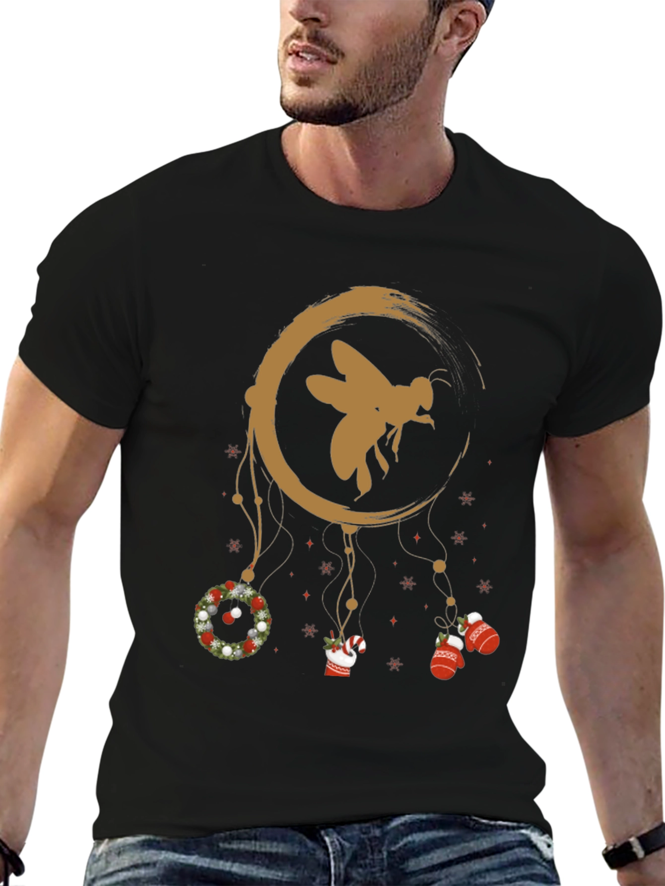 Festive Bee Graphic Tee - Christmas Holiday Design