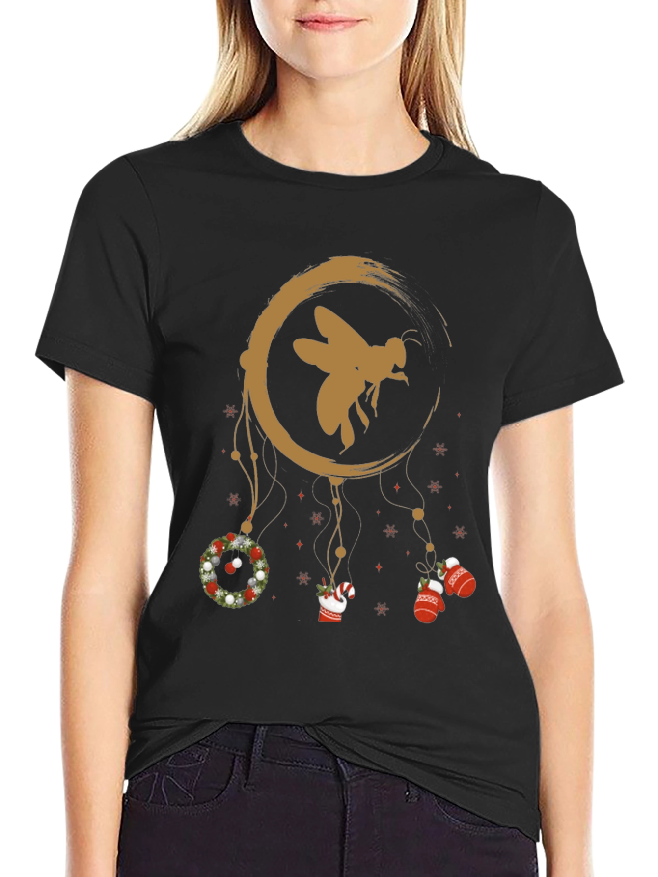 Festive Bee Graphic Tee - Christmas Holiday Design