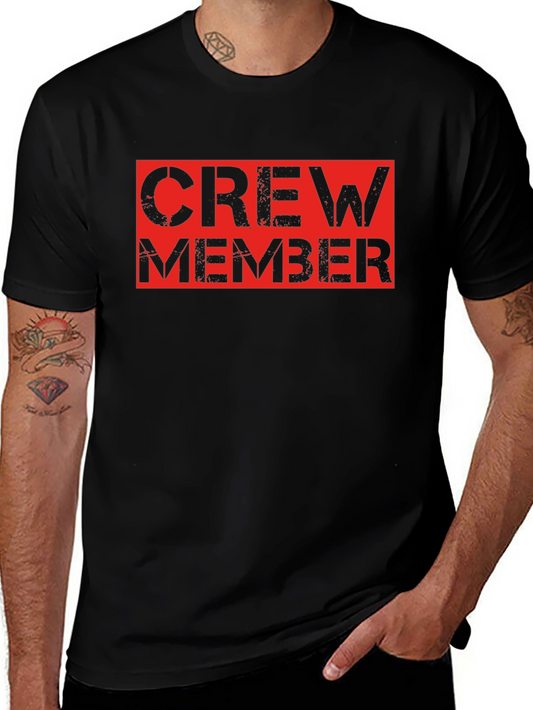 Crew Member Black T-Shirt - Bold Red Design