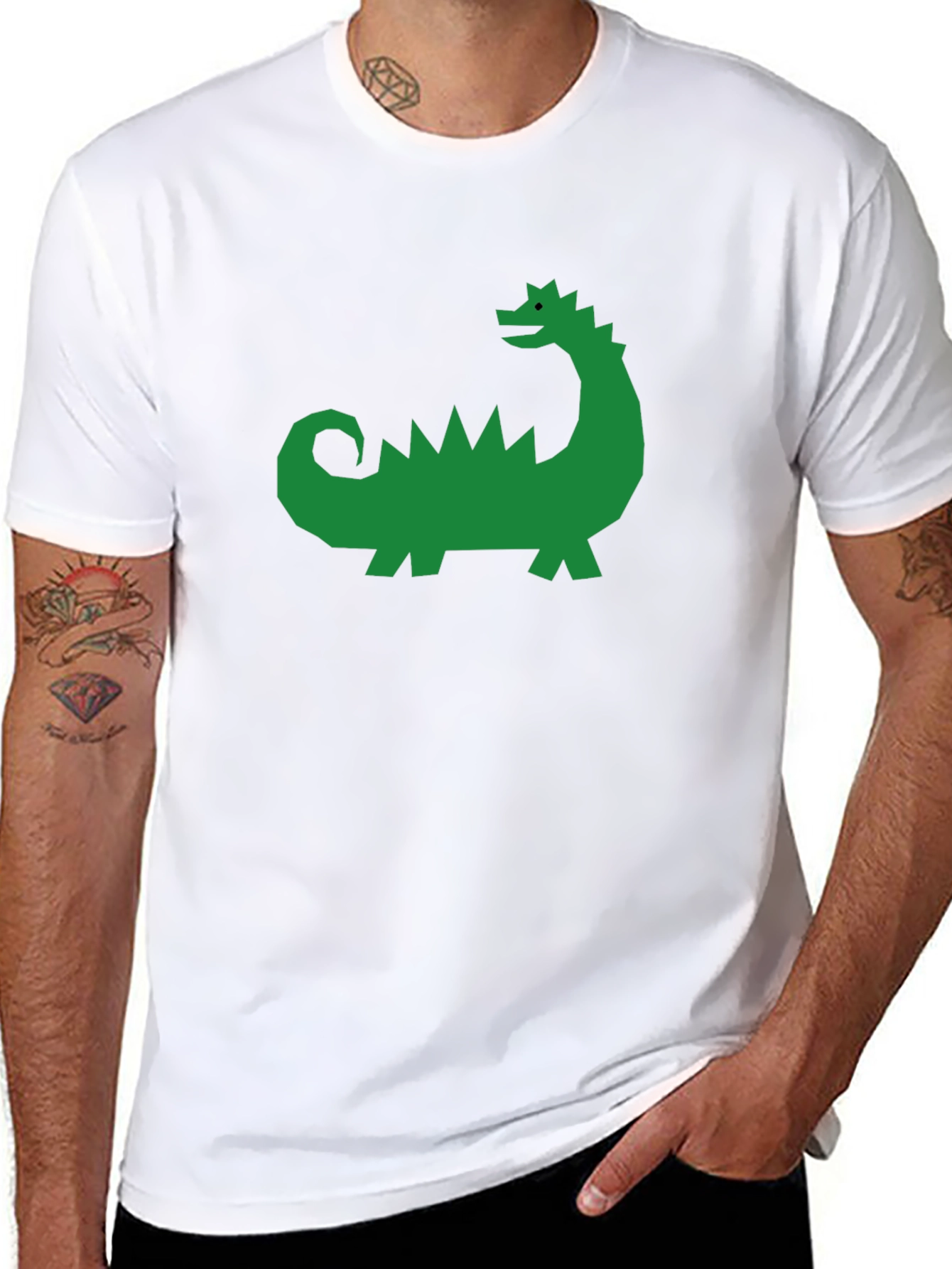 Geometric Green Dinosaur Graphic Tee