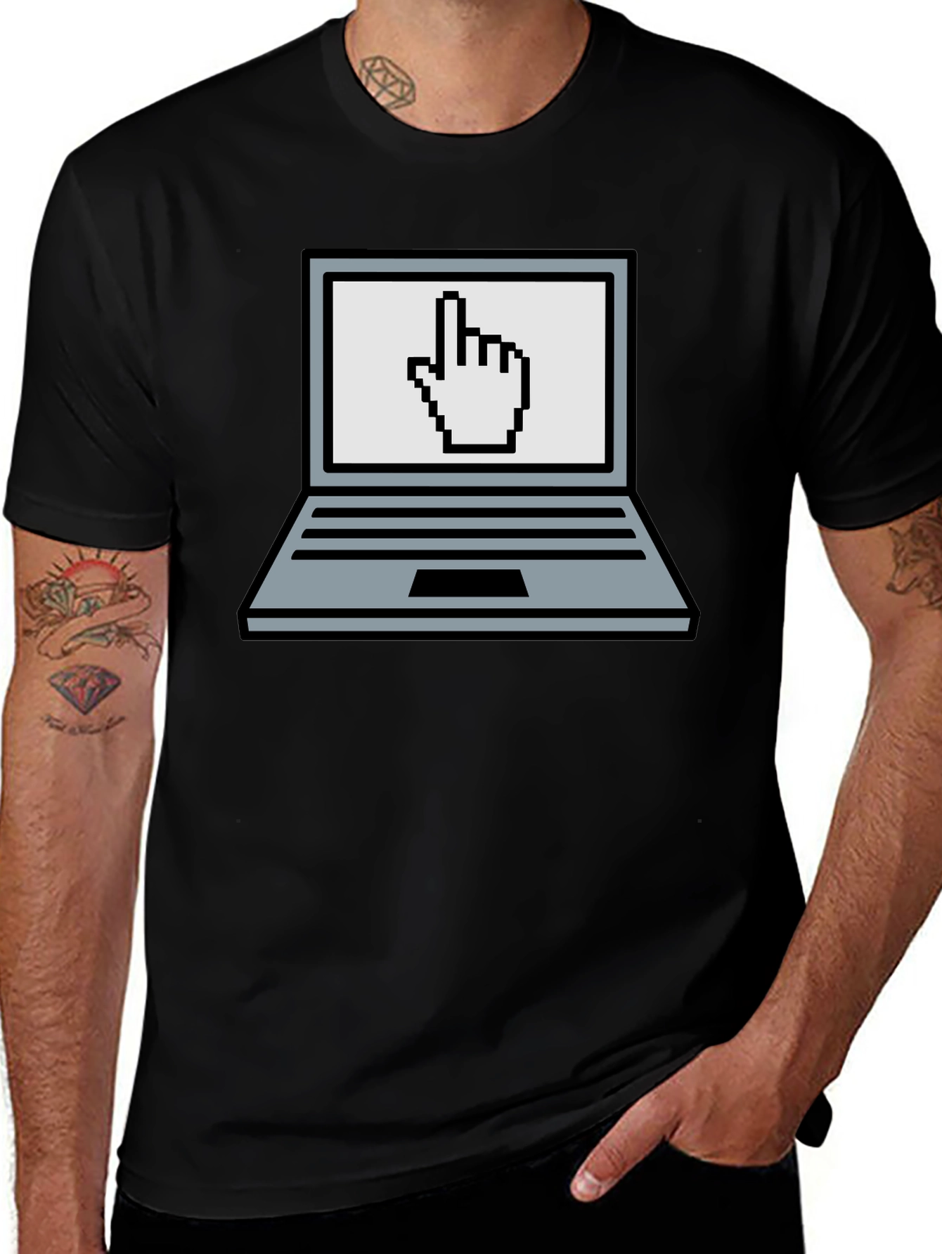 Pixel Laptop Hand Pointer Graphic T-Shirt