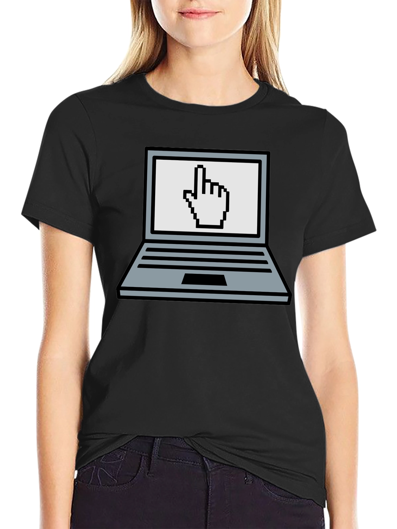 Pixel Laptop Hand Pointer Graphic T-Shirt