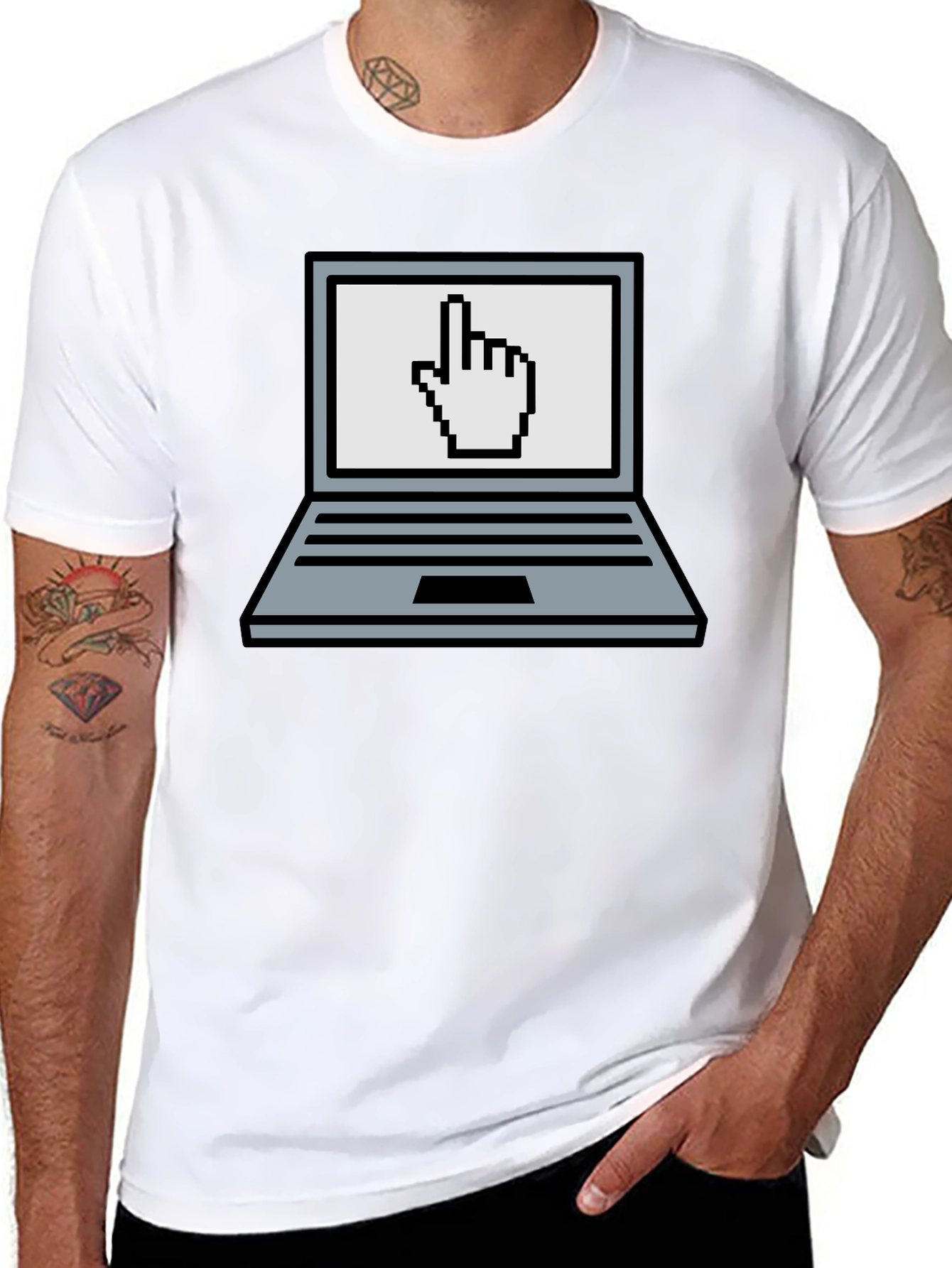 Pixel Laptop Hand Pointer Graphic T-Shirt