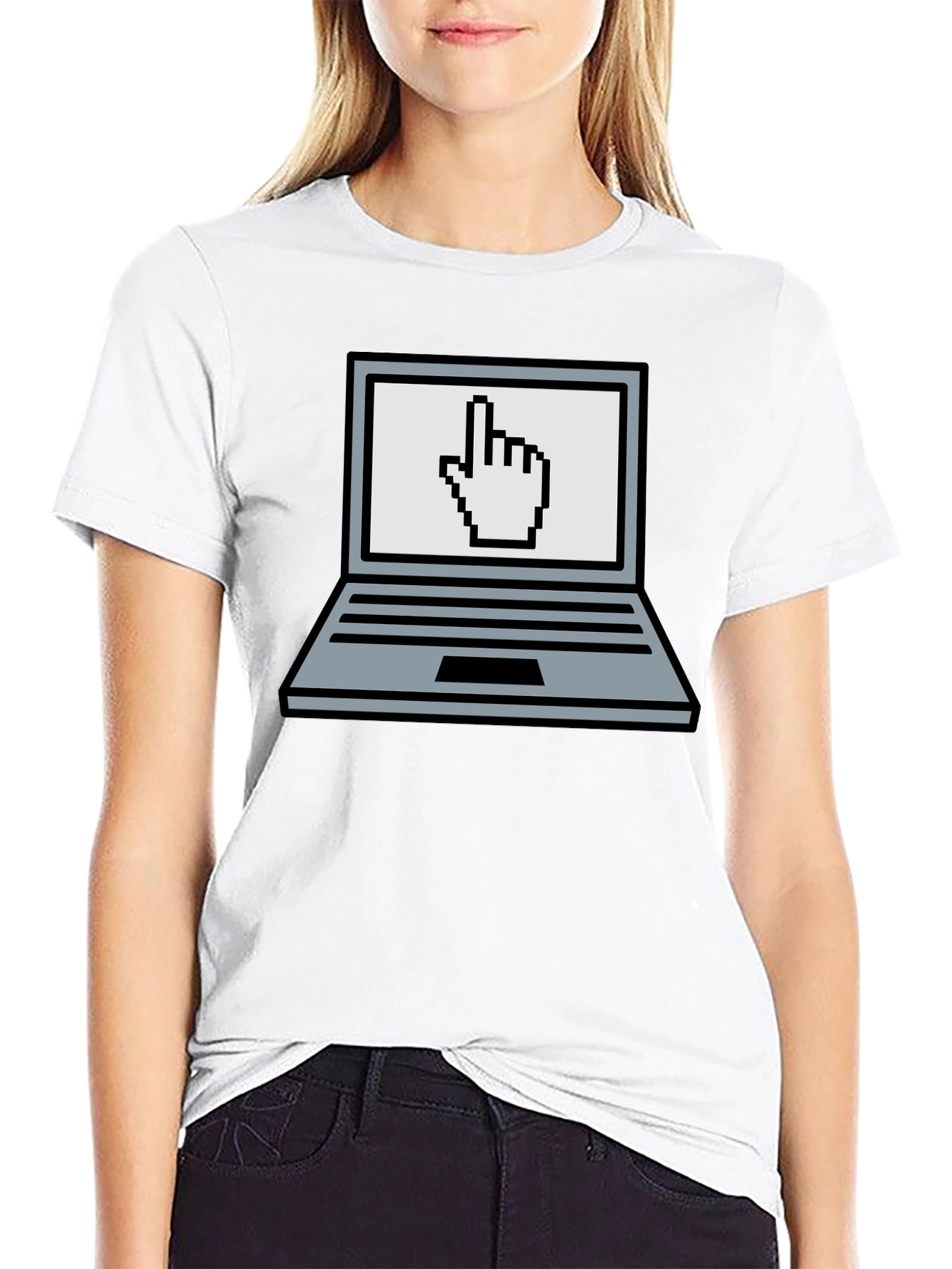 Pixel Laptop Hand Pointer Graphic T-Shirt