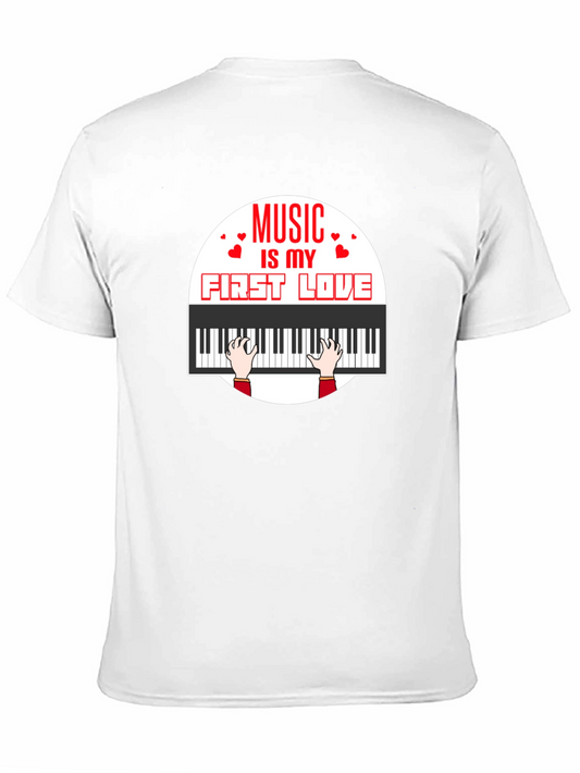 Music is My First Love Black Graphic T-Shirt