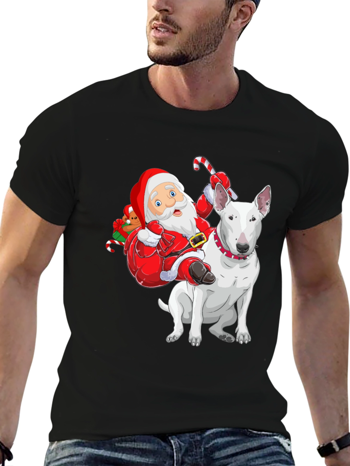 Santa Riding a Bull Terrier T-Shirt