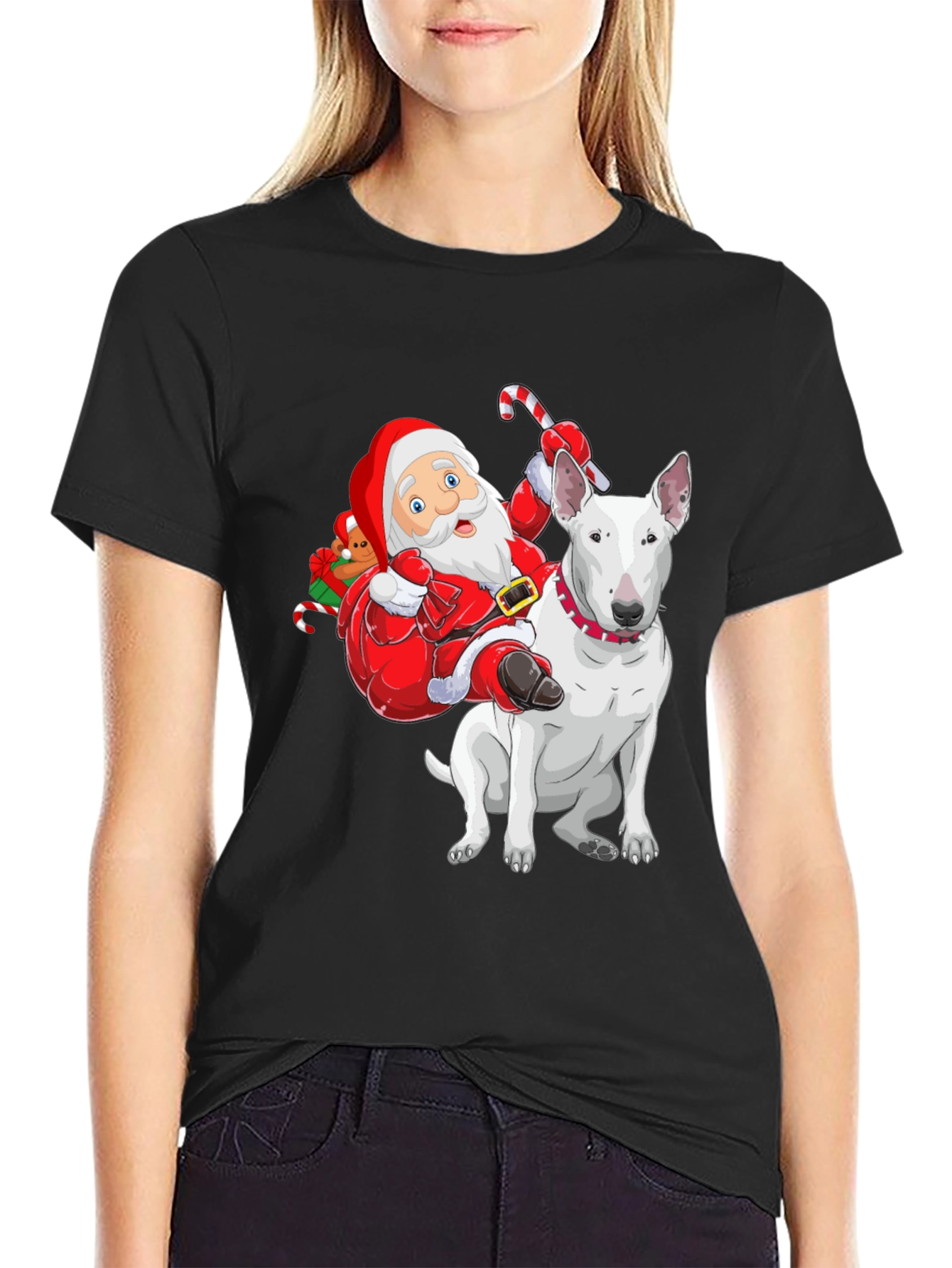 Santa Riding a Bull Terrier T-Shirt