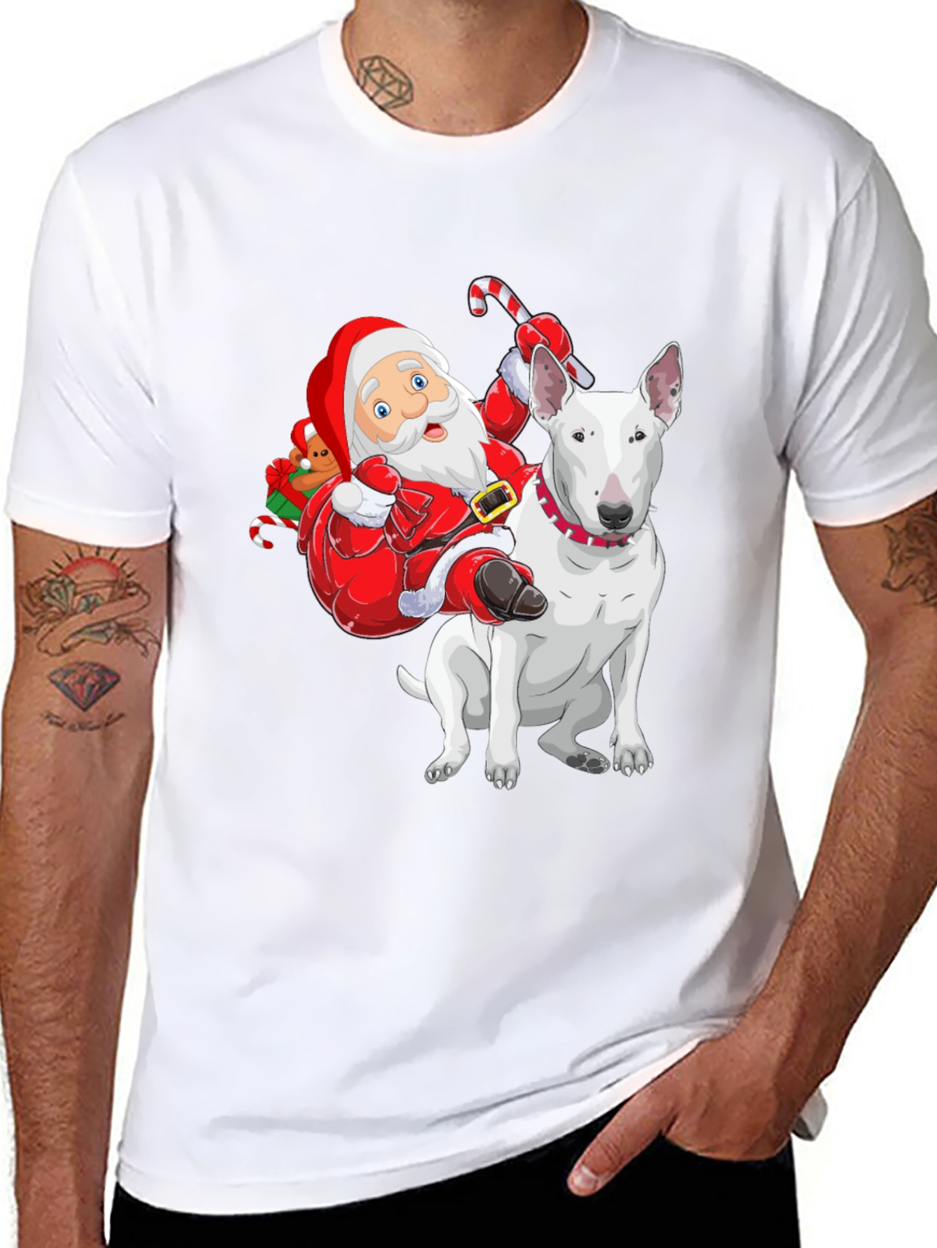 Santa Riding a Bull Terrier T-Shirt