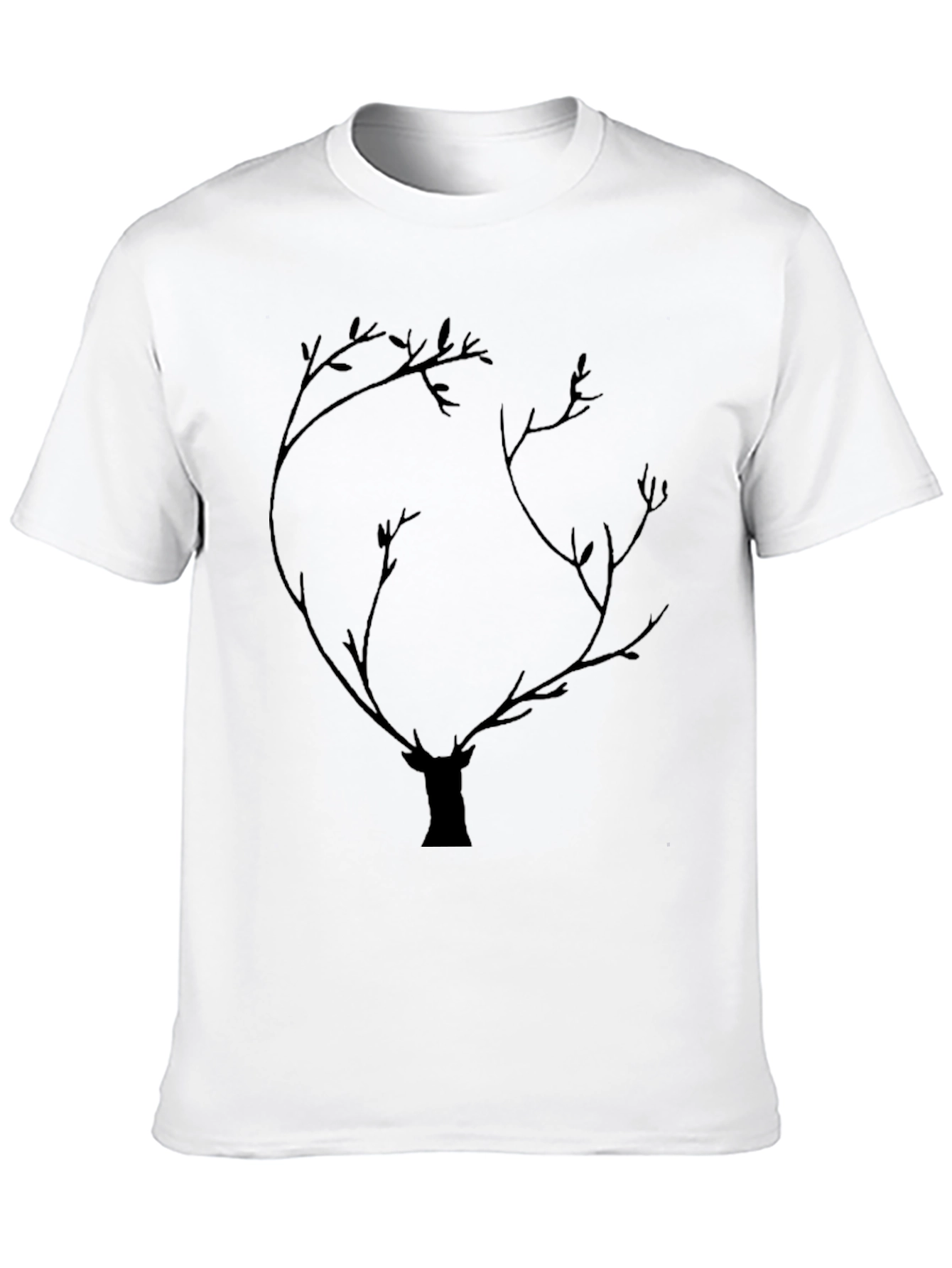 Deer Antler Tree Graphic Tee - Black Cotton Blend