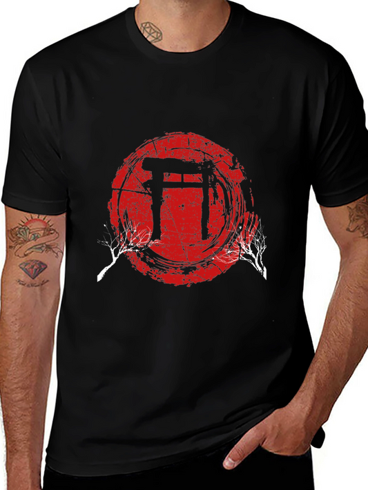 Mens Black T-Shirt with Japanese Gate Graphic