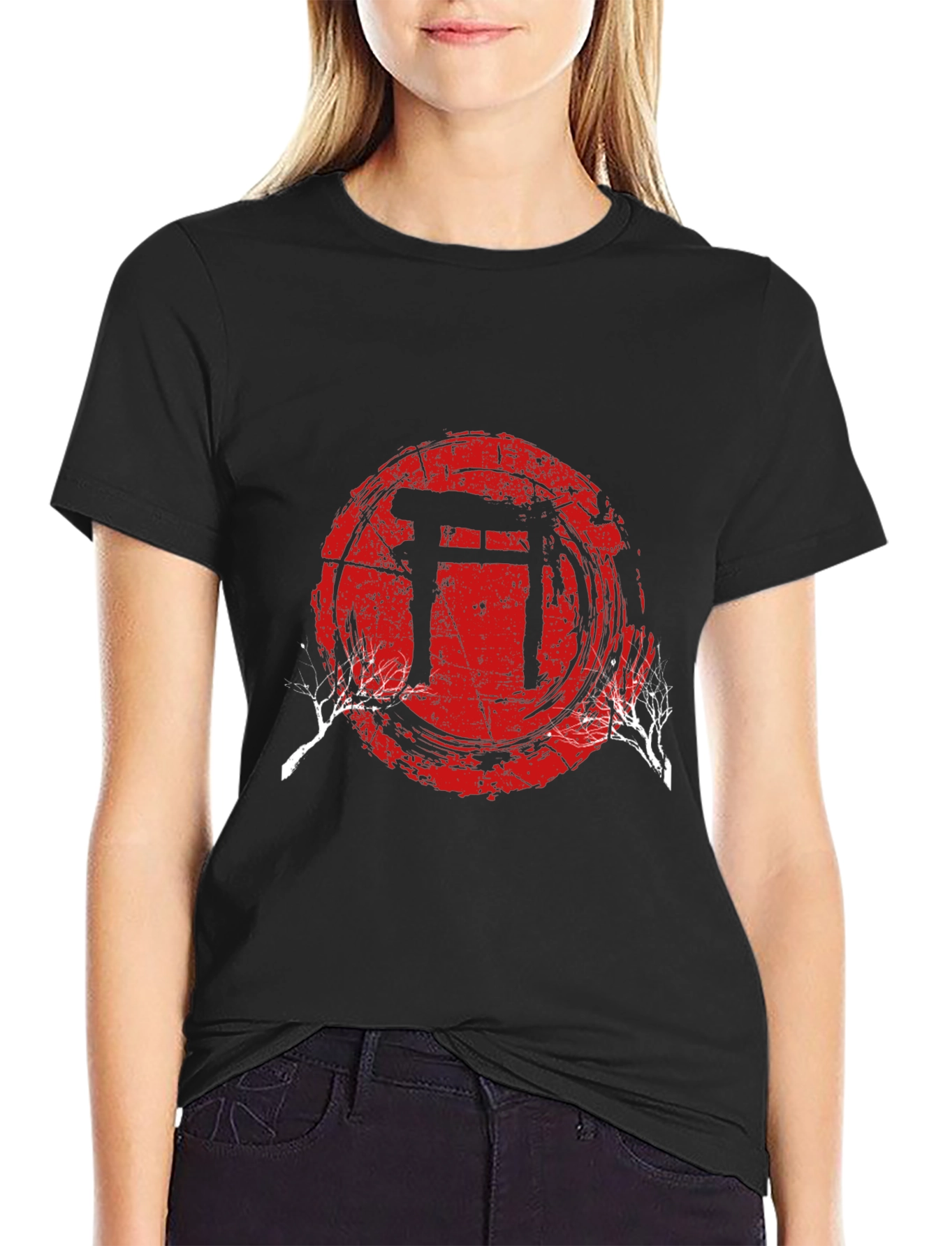 Mens Black T-Shirt with Japanese Gate Graphic