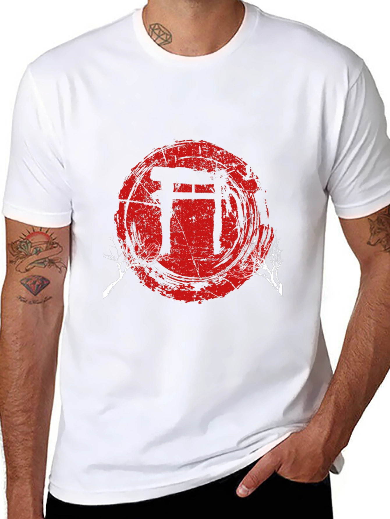 Mens Black T-Shirt with Japanese Gate Graphic