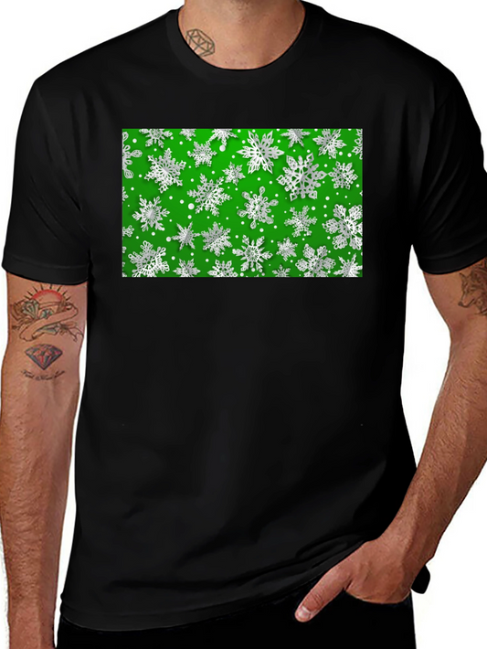 Festive Snowflake Pattern Black T-Shirt