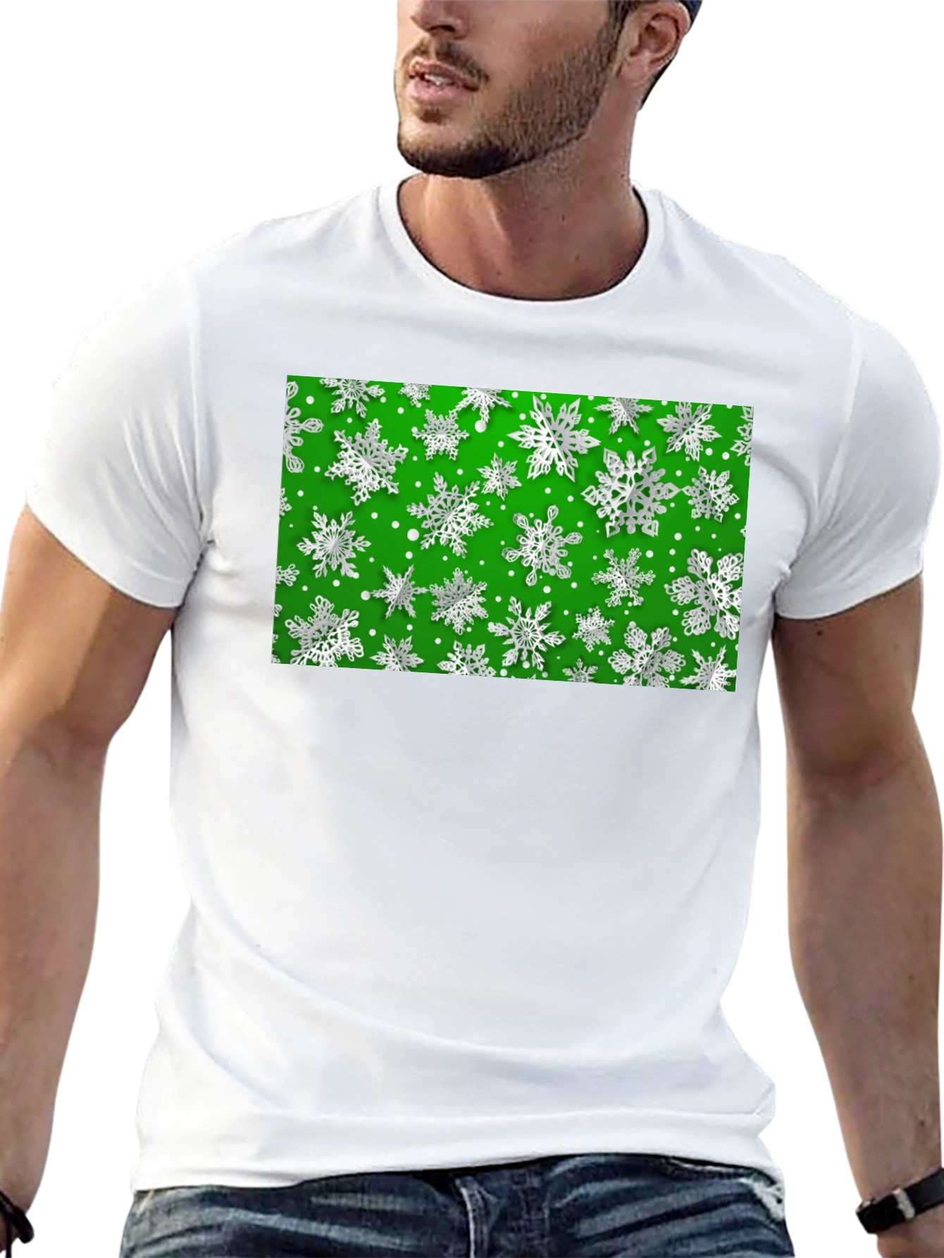 Festive Snowflake Pattern Black T-Shirt