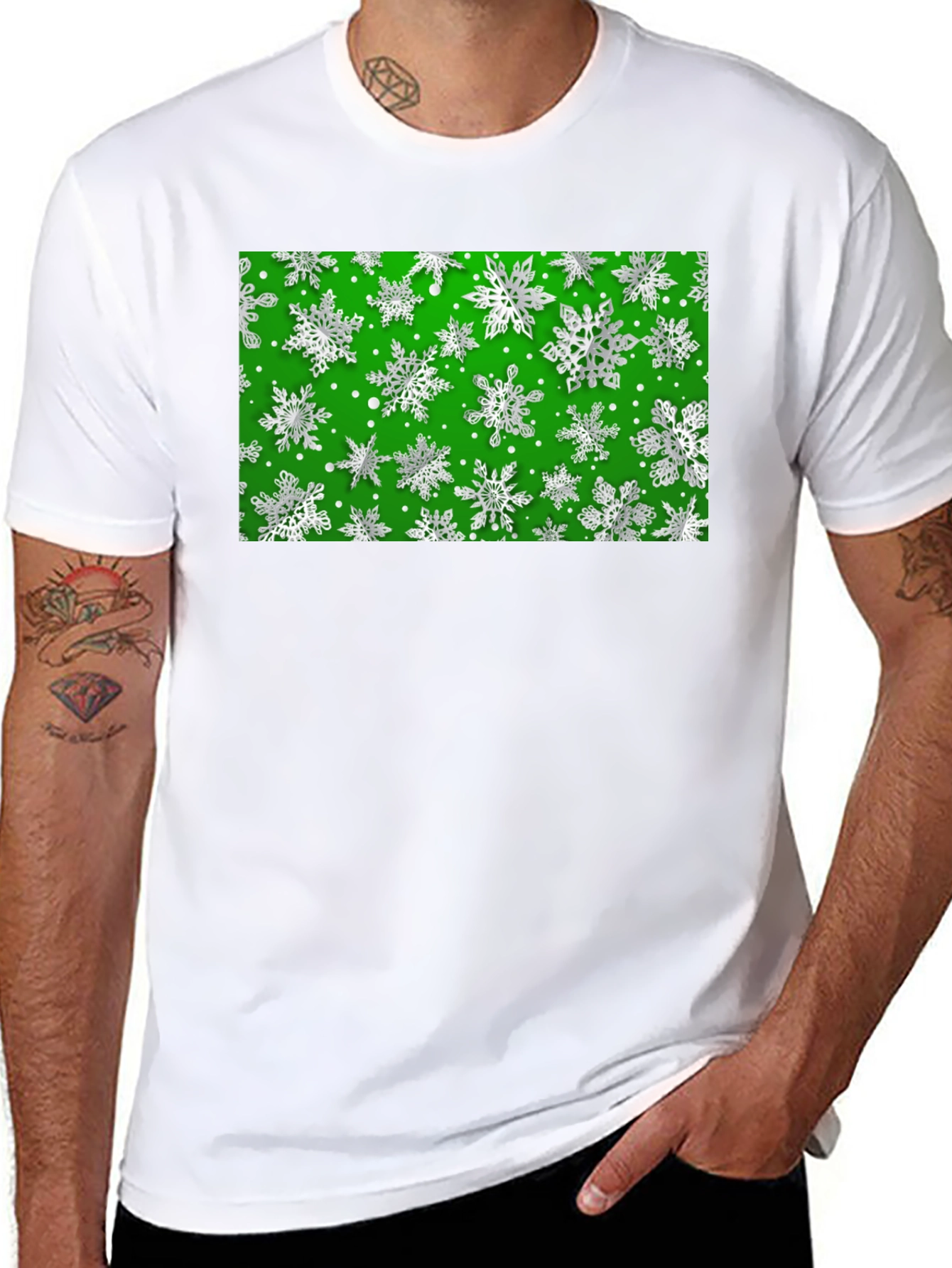 Festive Snowflake Pattern Black T-Shirt