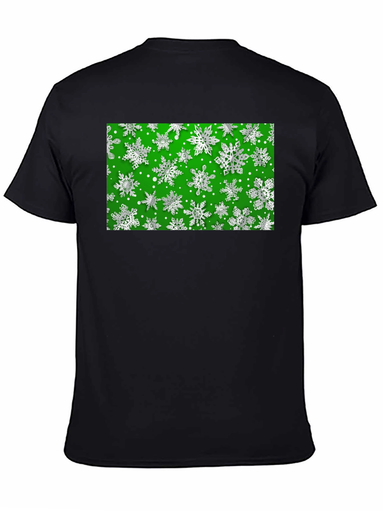 Festive Snowflake Pattern Black T-Shirt