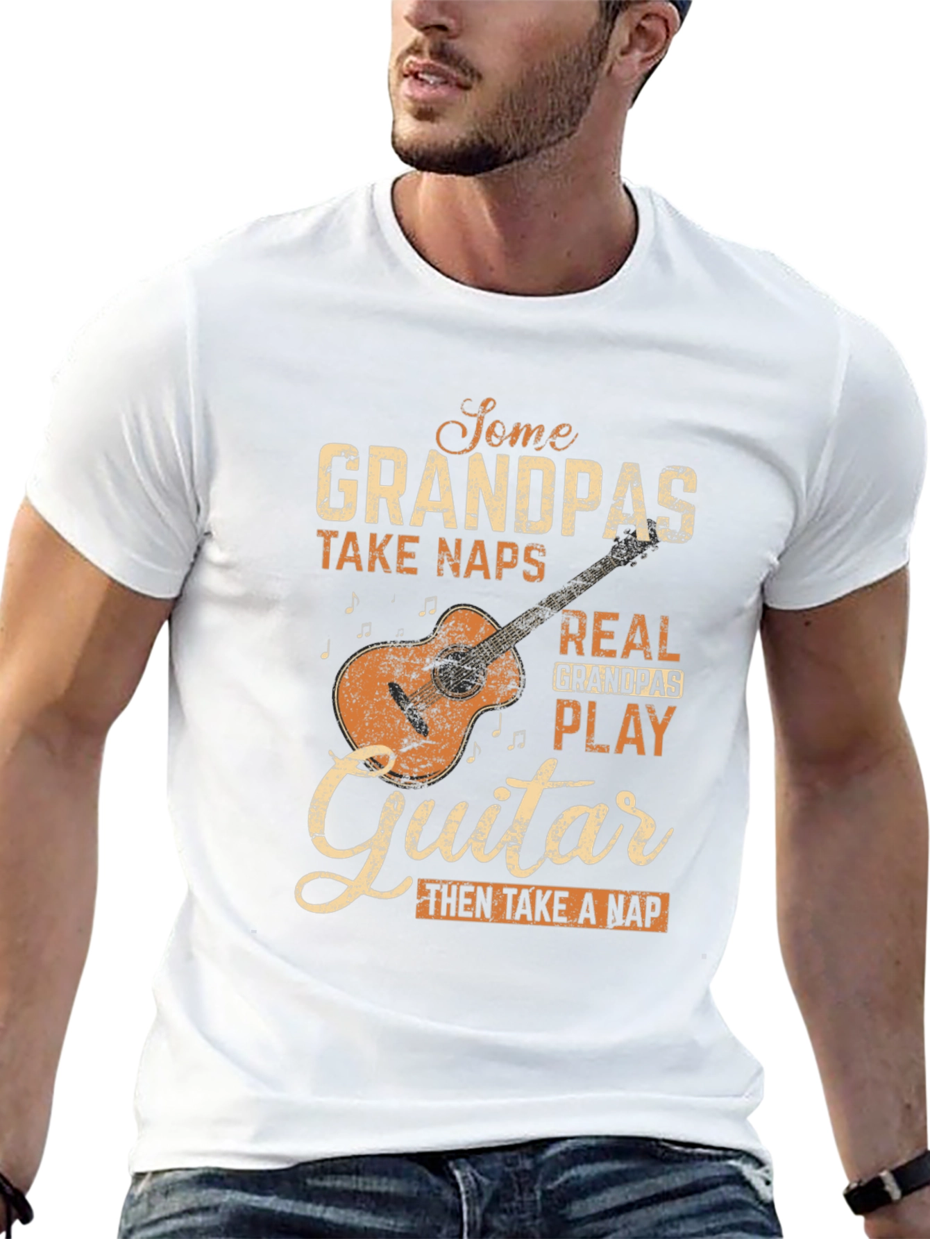Grandpa Guitar Player Graphic T-Shirt