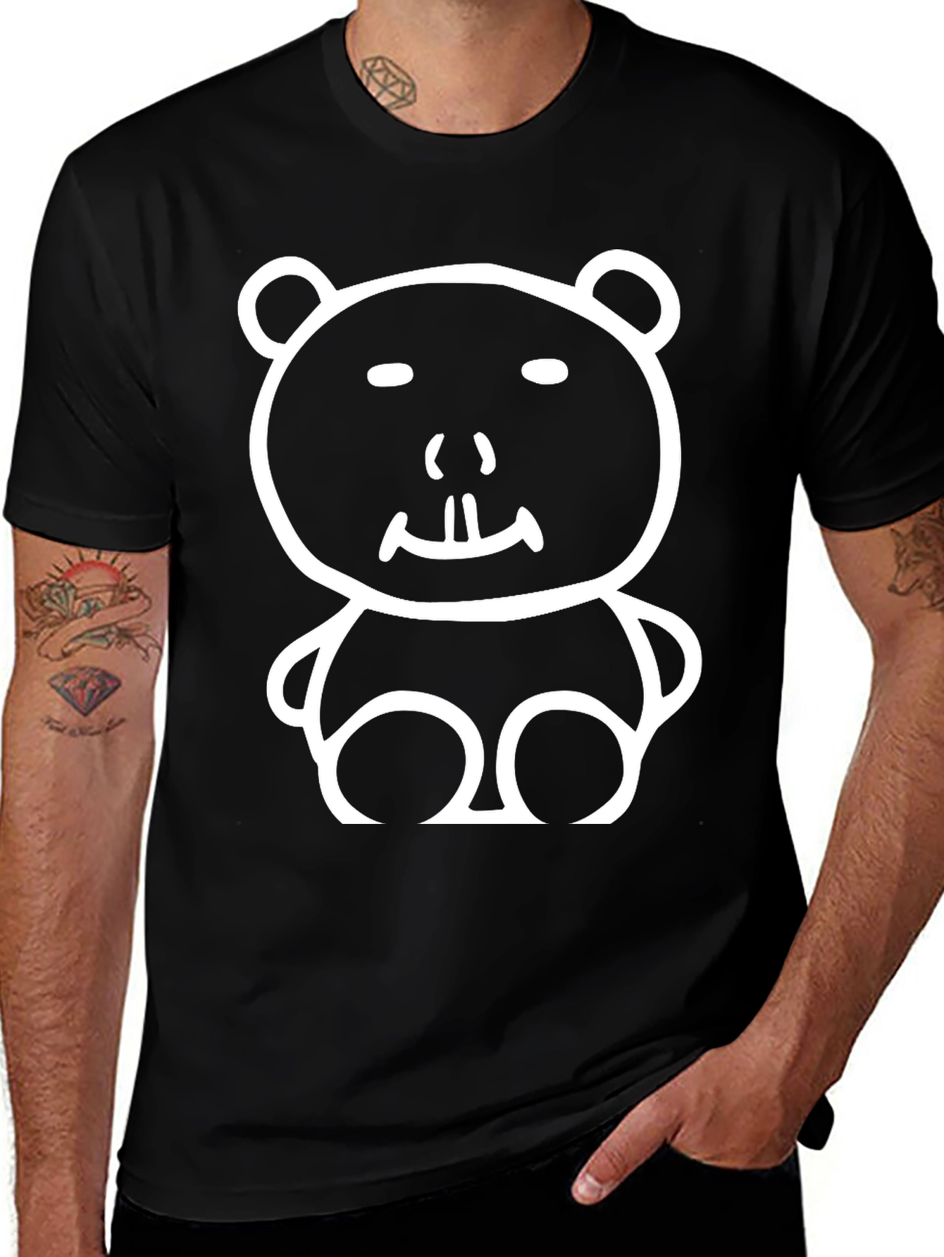 Funny Cartoon Bear Black T-Shirt