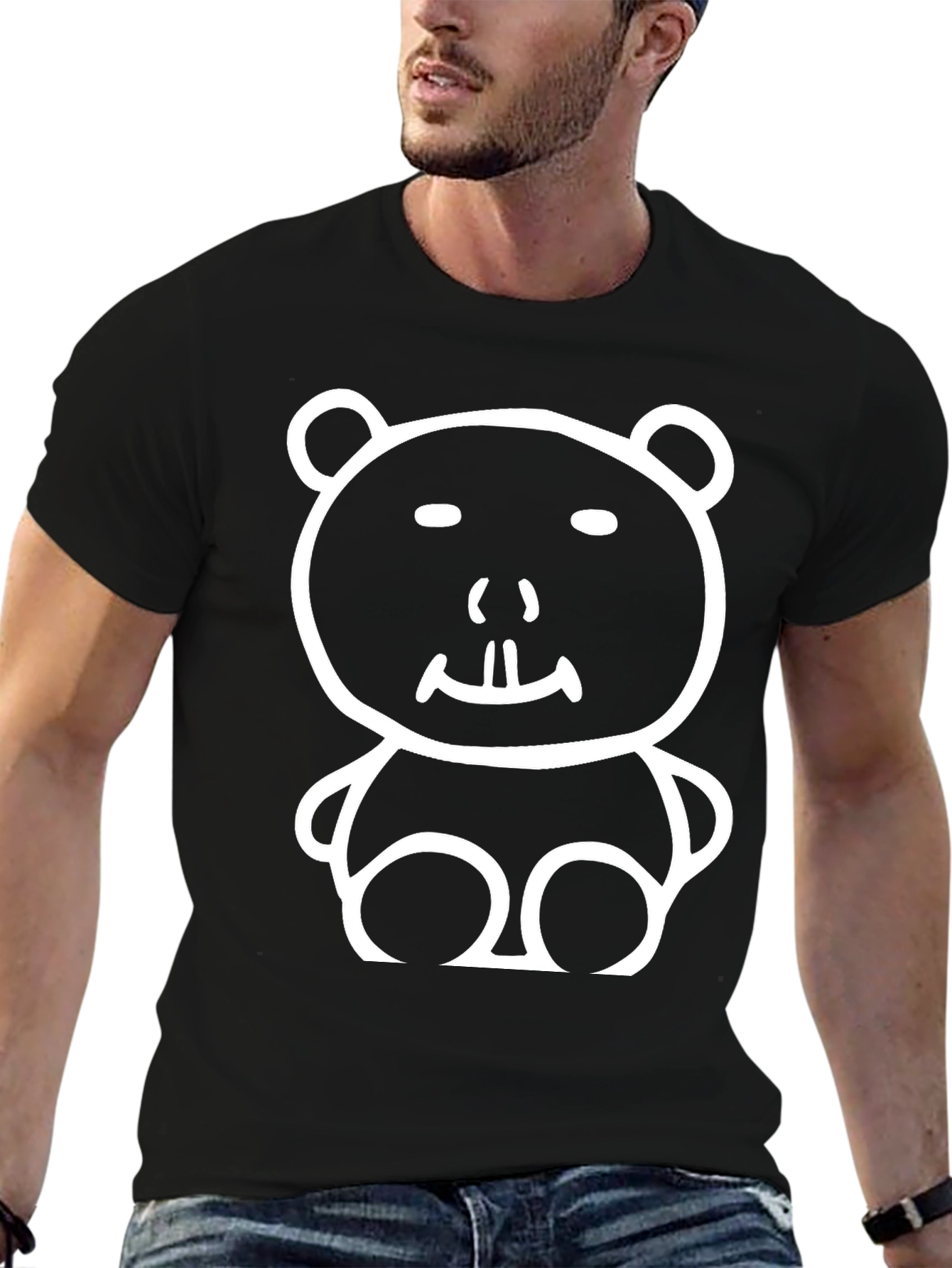 Funny Cartoon Bear Black T-Shirt