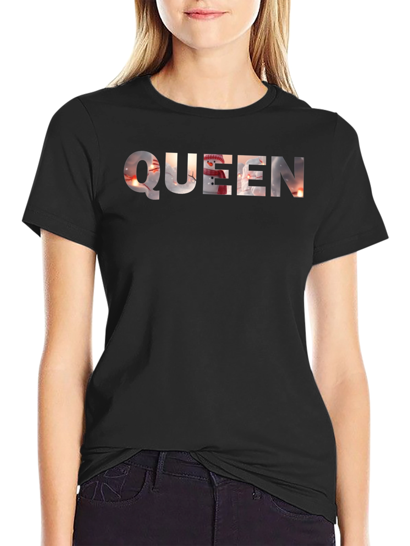 Queen Snowman Graphic Black T-Shirt