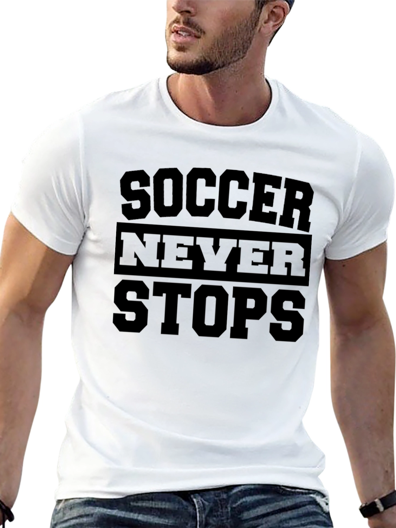 Soccer Never Stops Black Graphic T-Shirt
