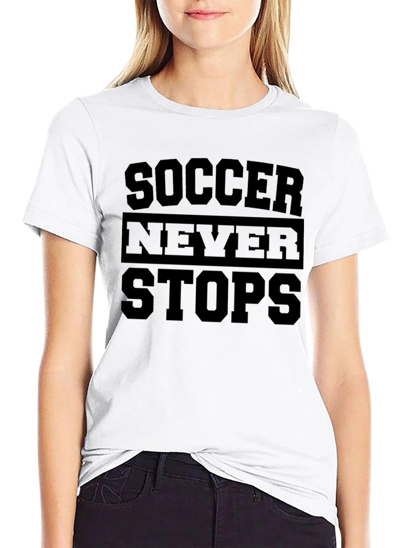 Soccer Never Stops Black Graphic T-Shirt