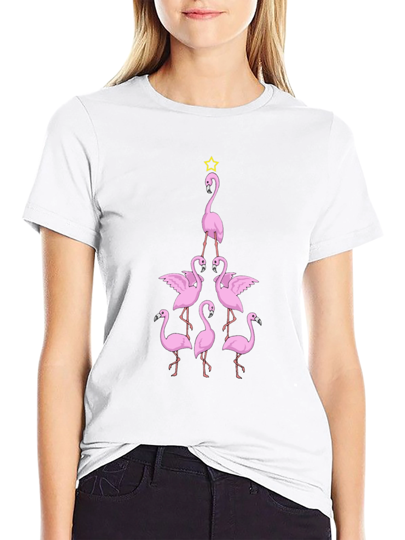 Flamingo Christmas Tree Graphic T-Shirt