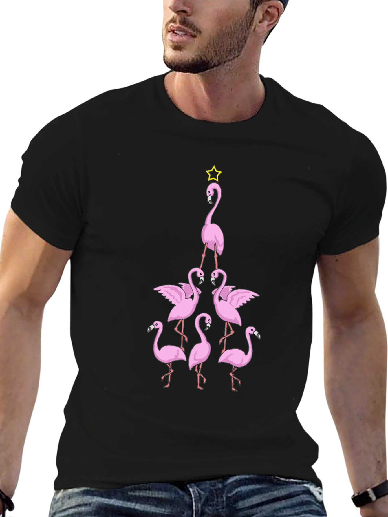Flamingo Christmas Tree Graphic T-Shirt
