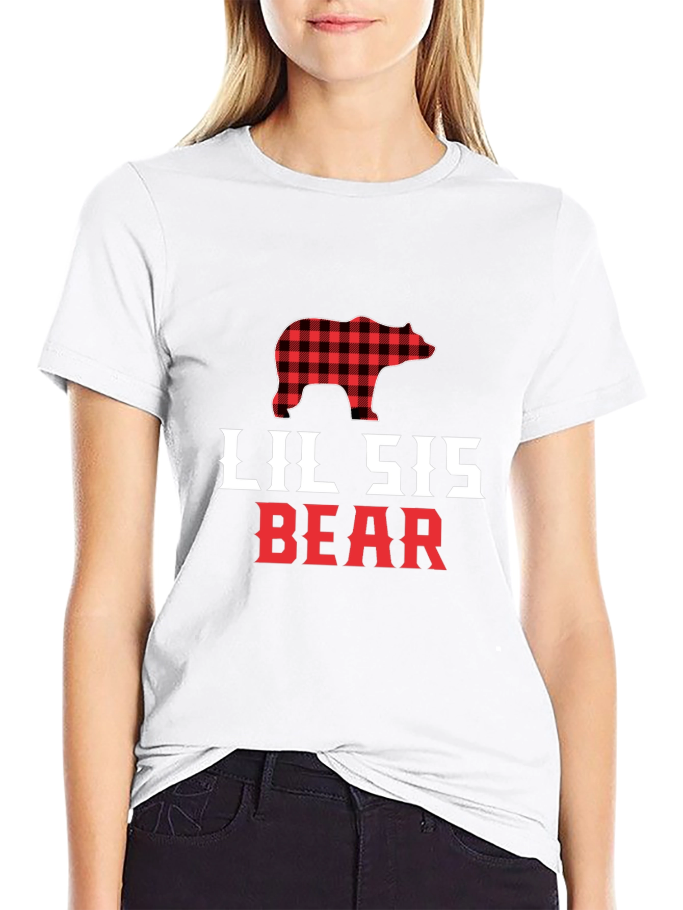 Lil Sis Bear Buffalo Plaid T-Shirt