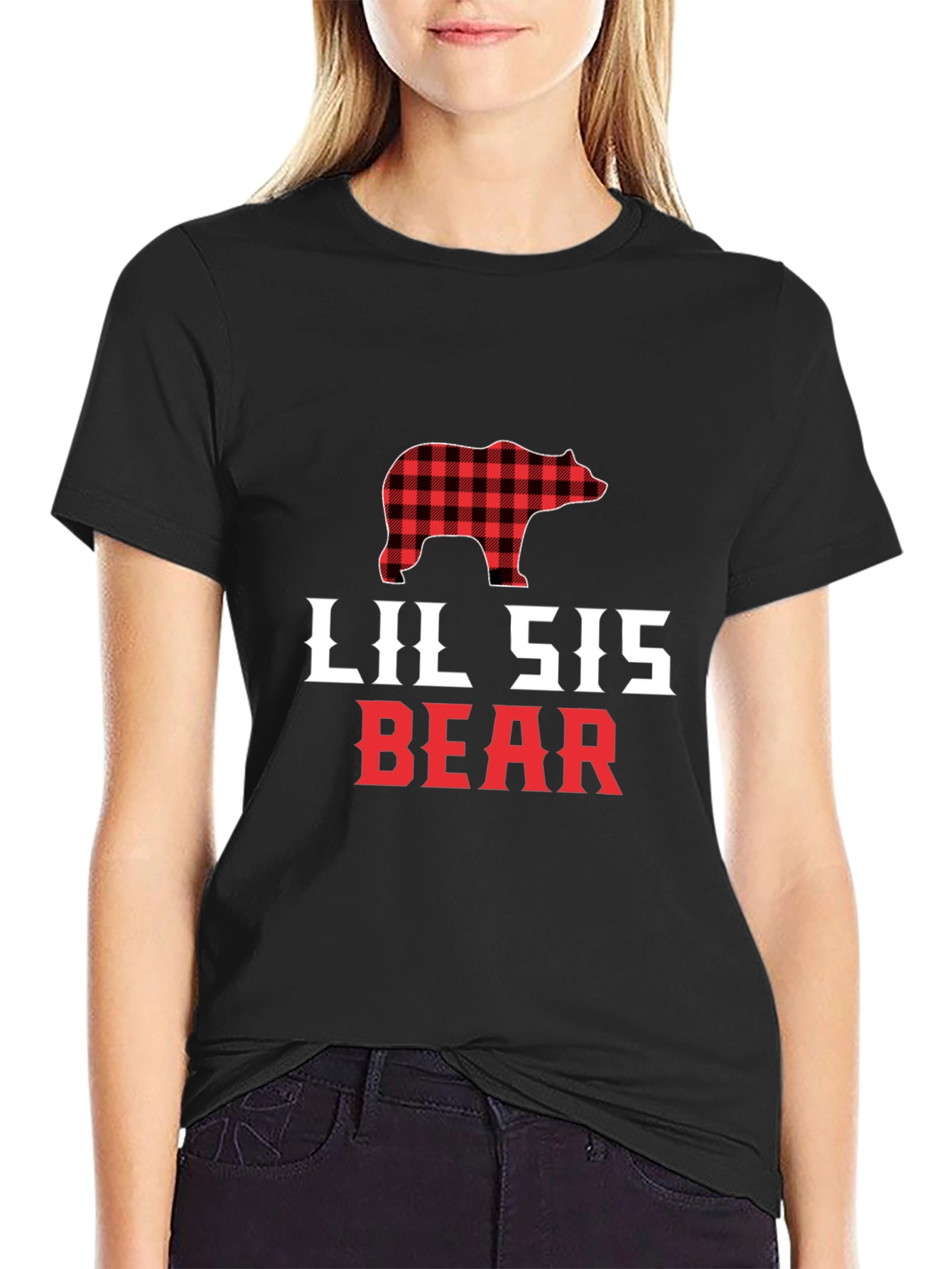 Lil Sis Bear Buffalo Plaid T-Shirt