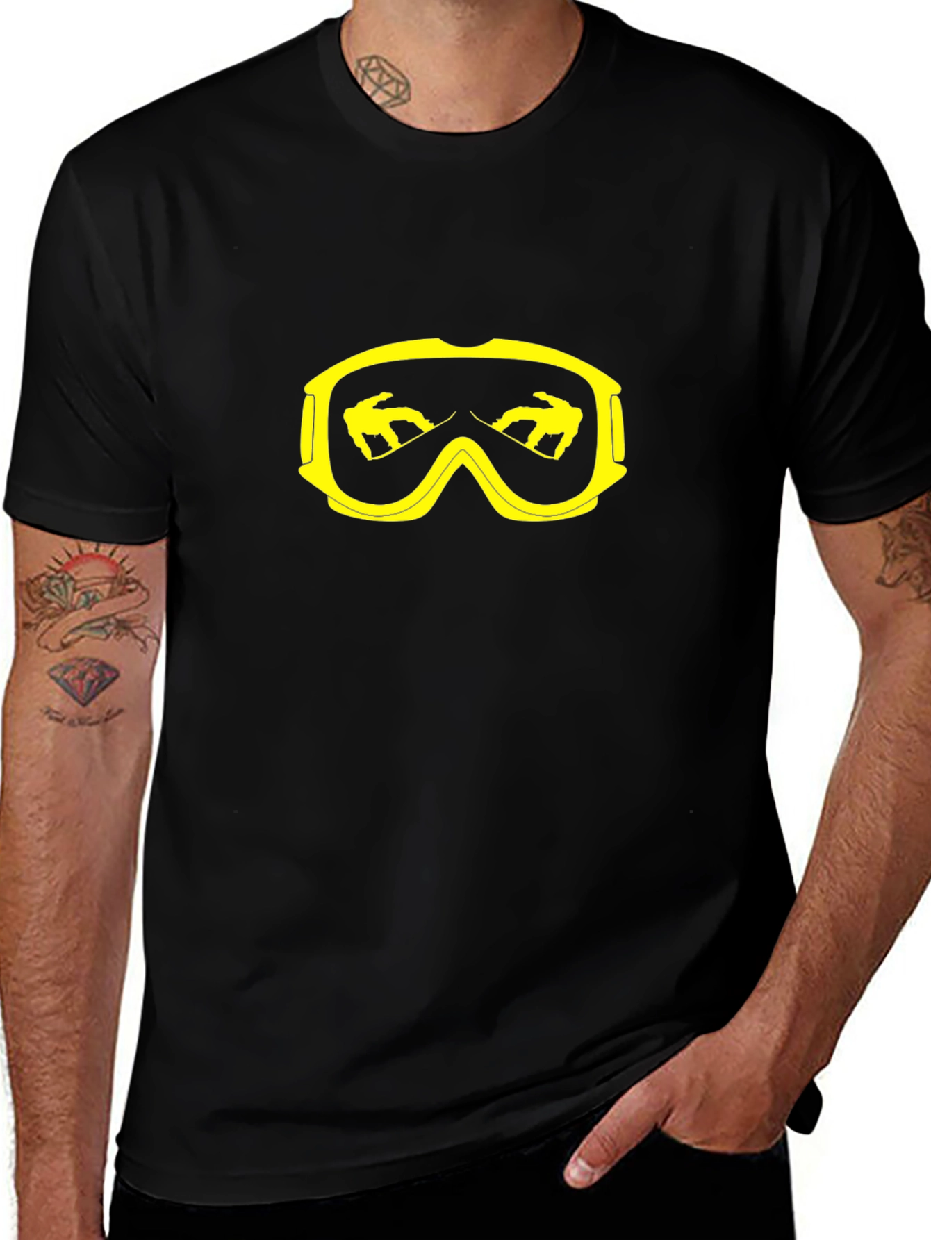 Cool Black T-Shirt with Yellow Goggle Graphic