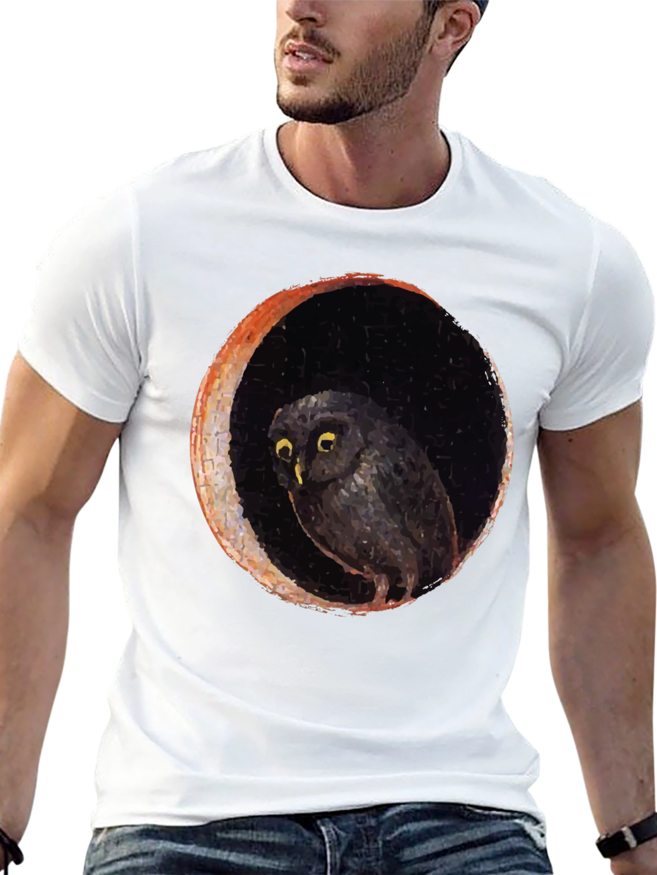 Owl and Moon Graphic Black T-Shirt