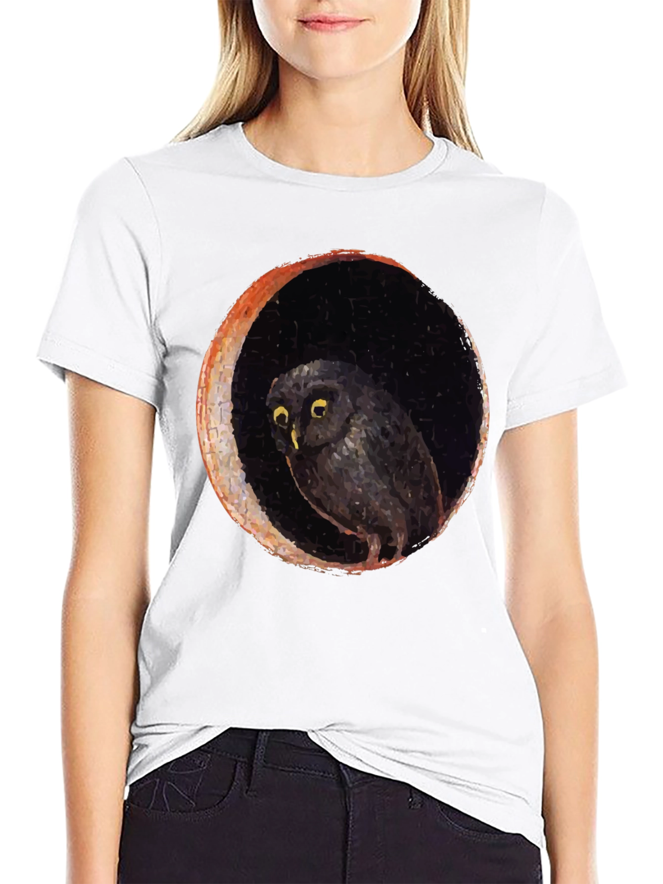 Owl and Moon Graphic Black T-Shirt