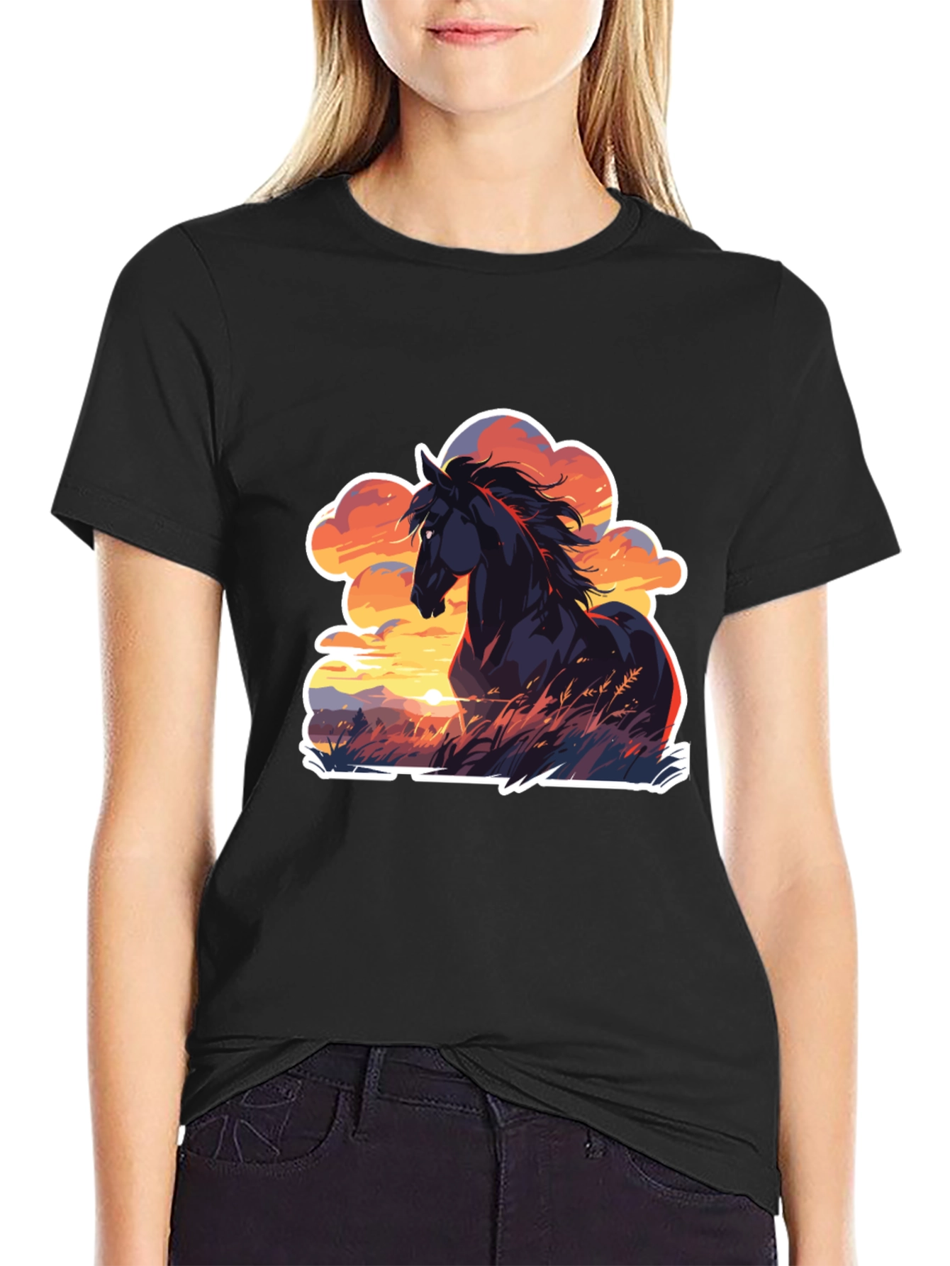 Horse Sunset T-Shirt: Black Graphic Tee