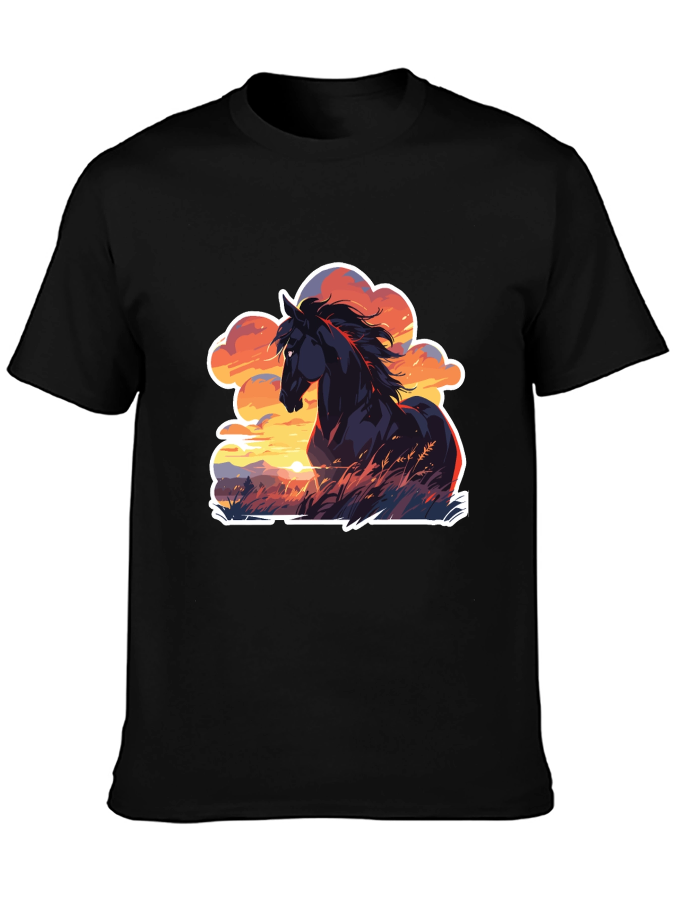 Horse Sunset T-Shirt: Black Graphic Tee