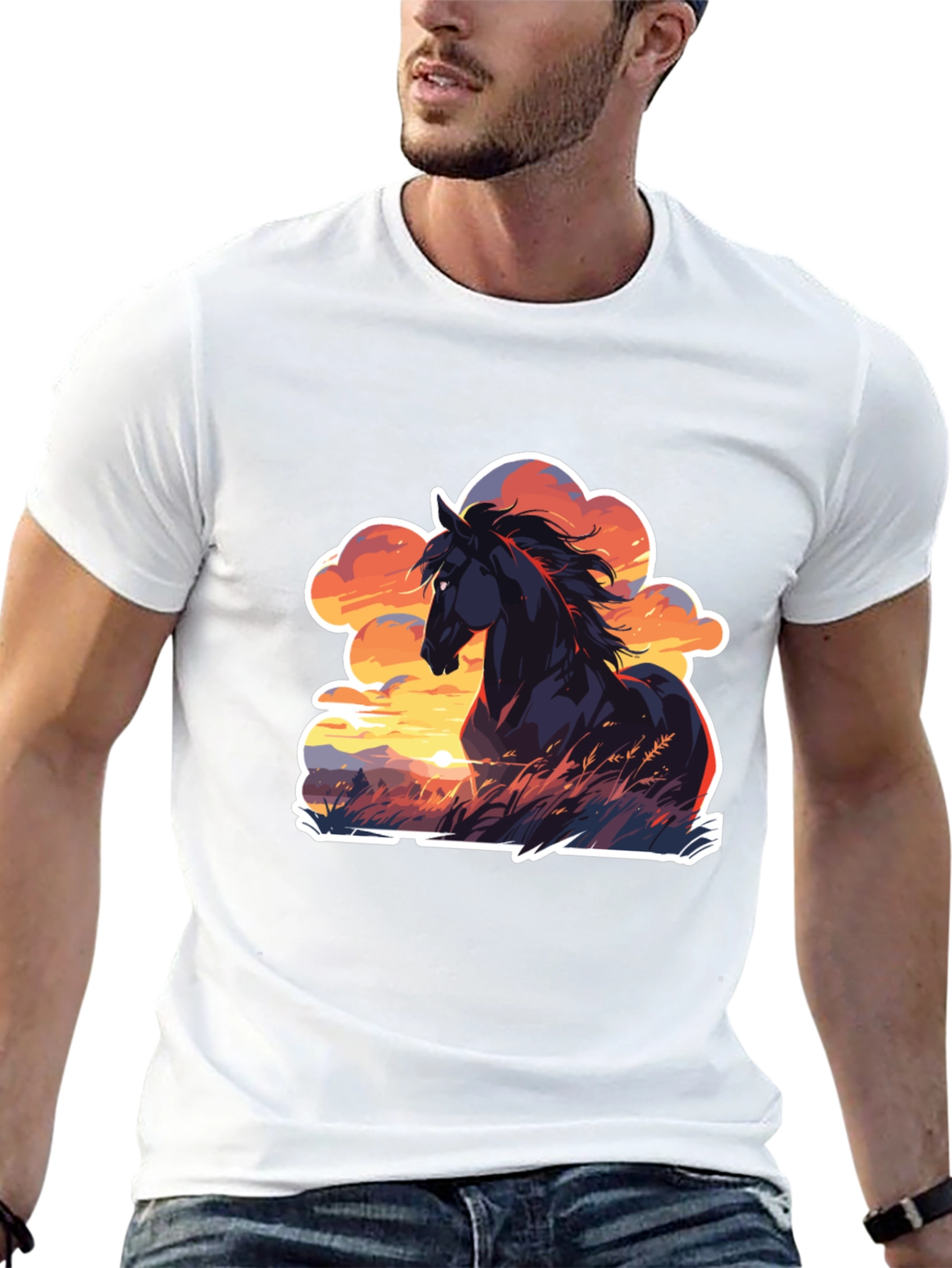 Horse Sunset T-Shirt: Black Graphic Tee