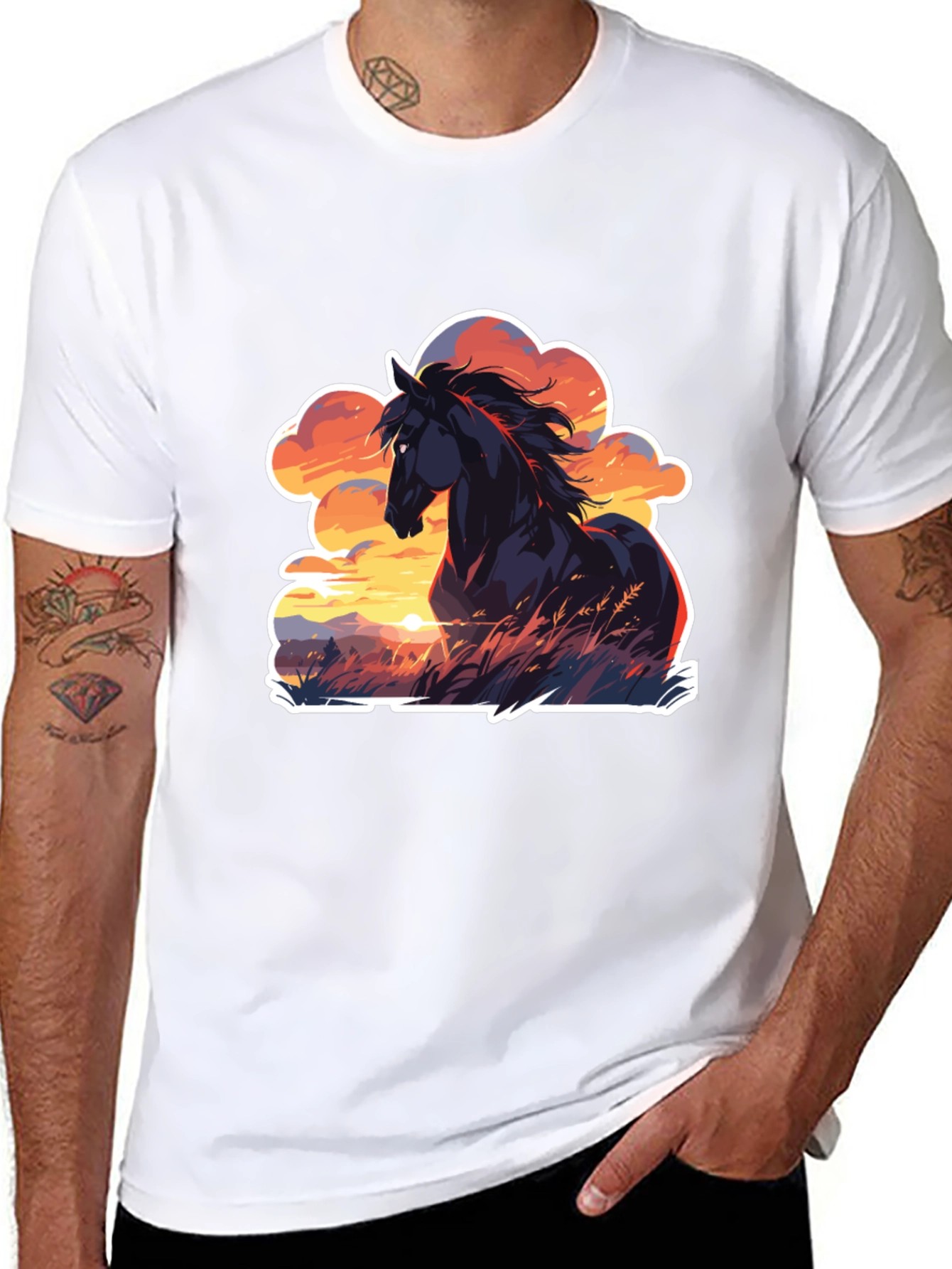 Horse Sunset T-Shirt: Black Graphic Tee