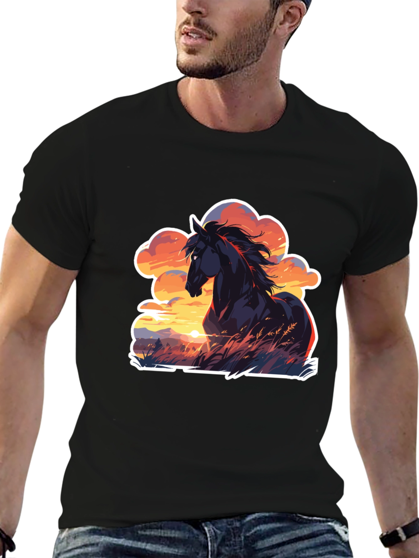 Horse Sunset T-Shirt: Black Graphic Tee