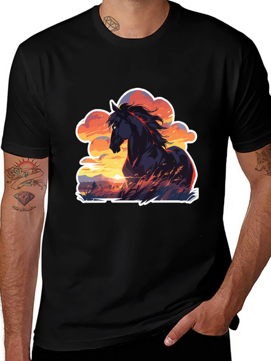 Horse Sunset T-Shirt: Black Graphic Tee