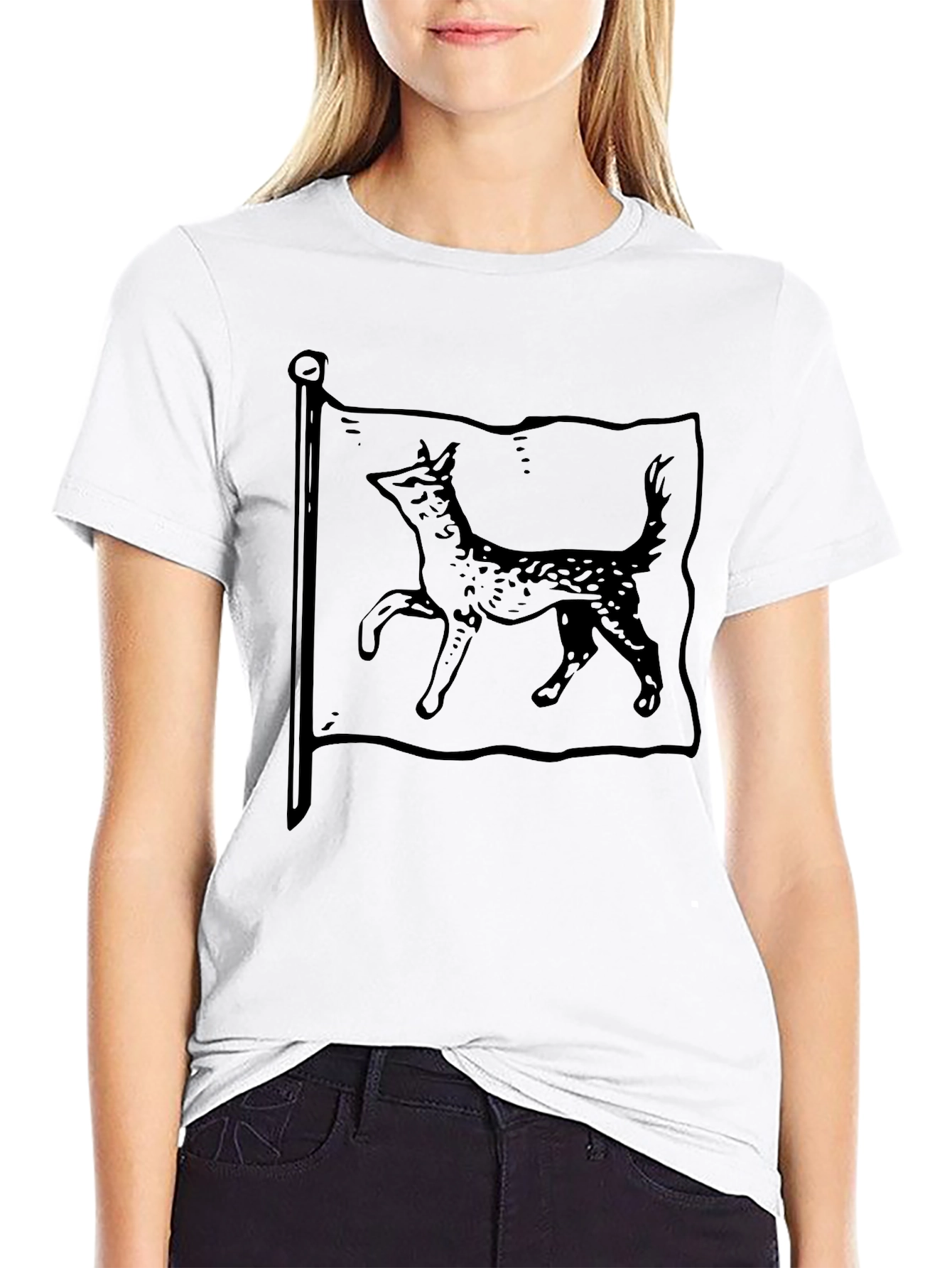 Mens Black T-Shirt with Dog Flag Graphic