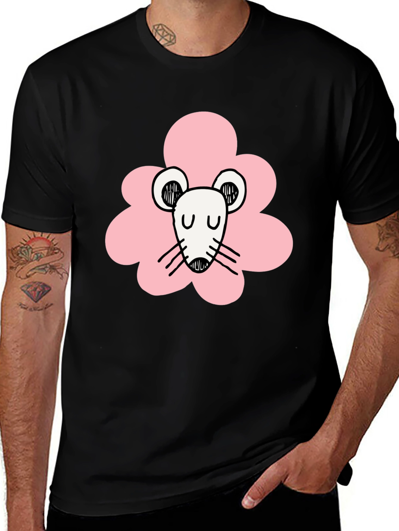 Cute Mouse Graphic Black T-Shirt