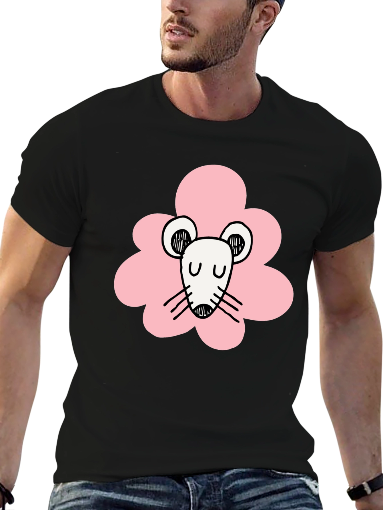 Cute Mouse Graphic Black T-Shirt
