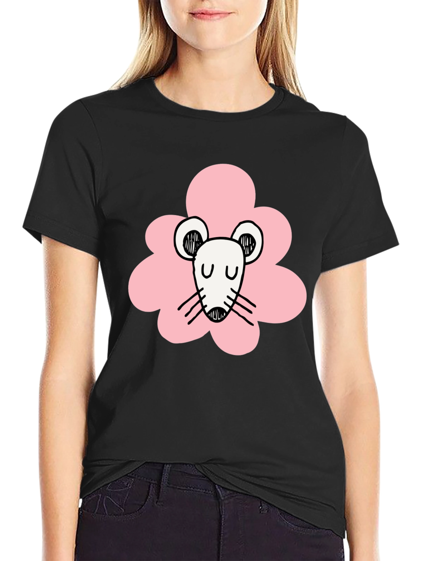 Cute Mouse Graphic Black T-Shirt