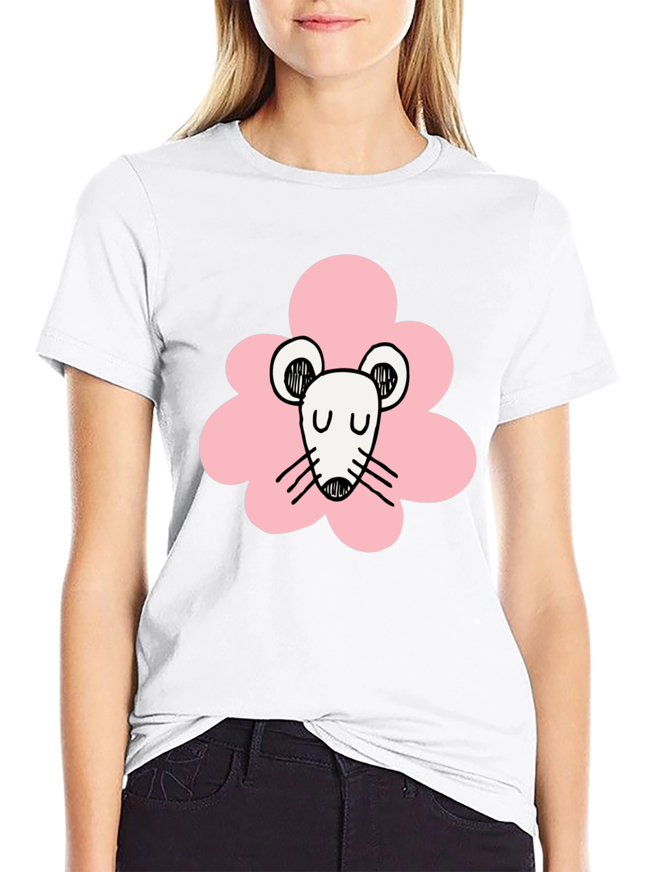 Cute Mouse Graphic Black T-Shirt